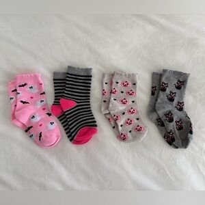 Kids Halloween Crew Socks - Pink & Gray Assorted (4 Pairs) - Size 10-13